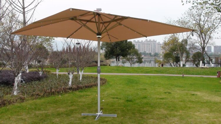 The Ultra 4m x 4m Square LED Fully Remote Parasol in Cream-0