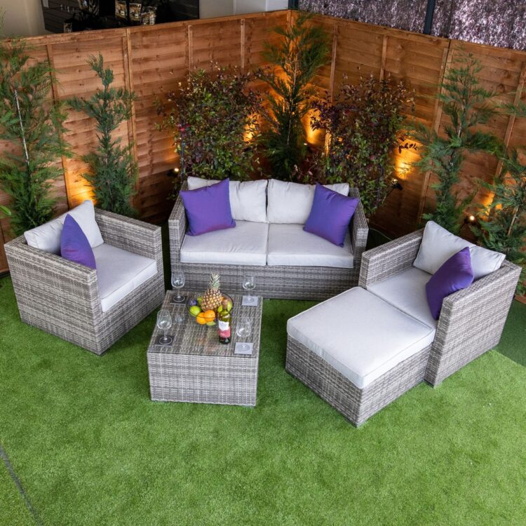 Champagne Corfu 4 Seat 5 Piece rattan Sofa Set-0