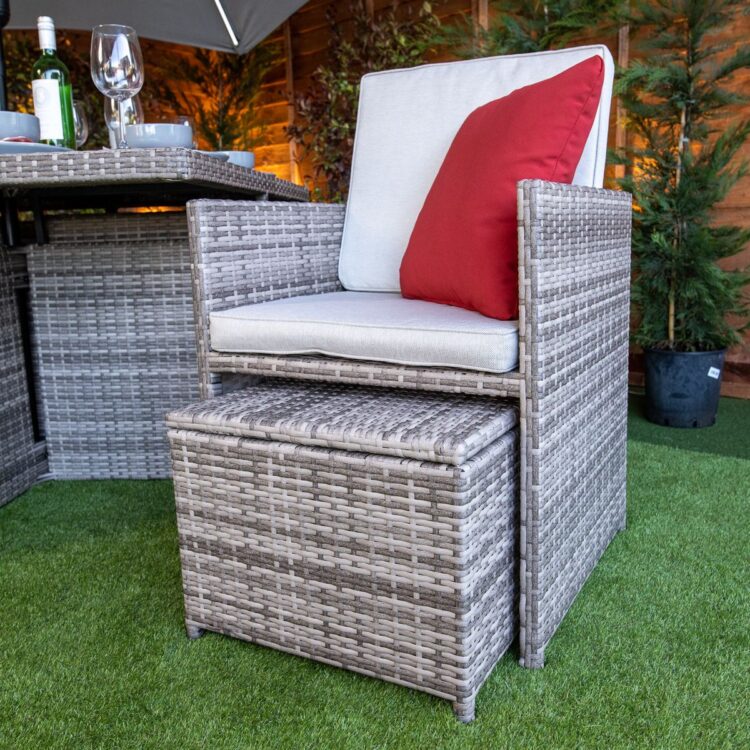 Champagne Rattan 4 Seat Cube With 4 Storage Footstools-11919