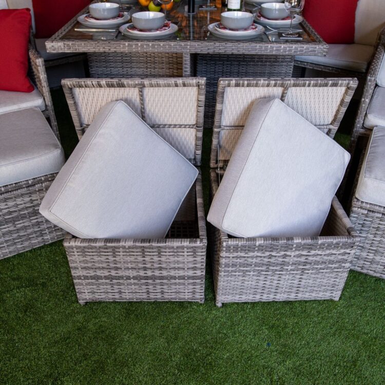 Champagne Rattan 4 Seat Cube With 4 Storage Footstools-11921