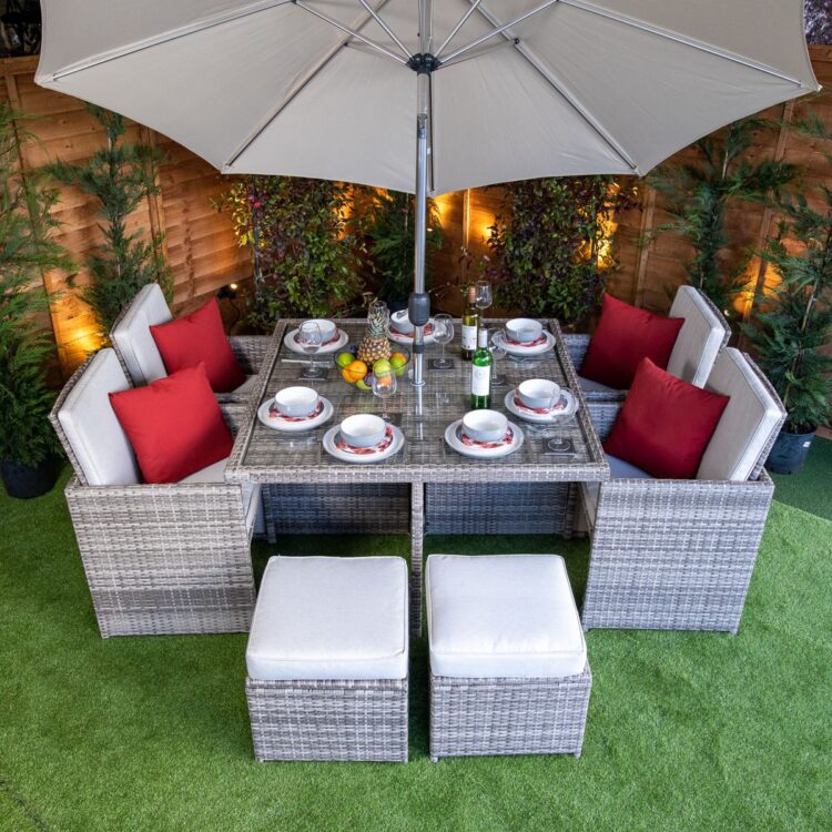 Champagne Rattan 4 Seat Cube With 4 Storage Footstools-0