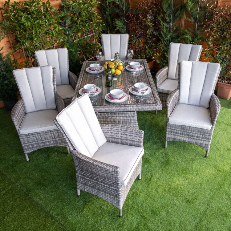 Champagne Atlanta Rectangular 6 Seat rattan Dining Set-11488