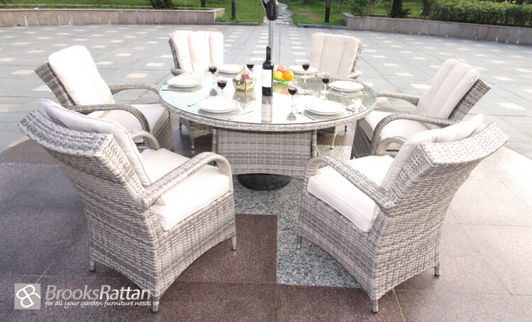 Champagne Tokyo Round 6 Seat rattan Dining Set-7182