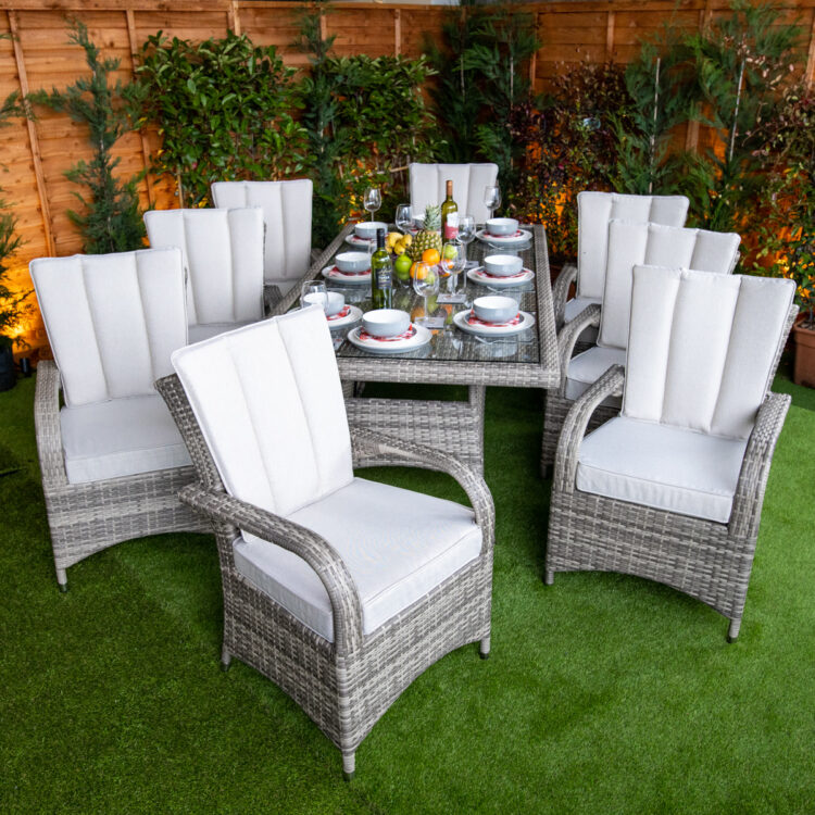 Champagne Tokyo Rectangular 8 Seat rattan Dining Set-11350