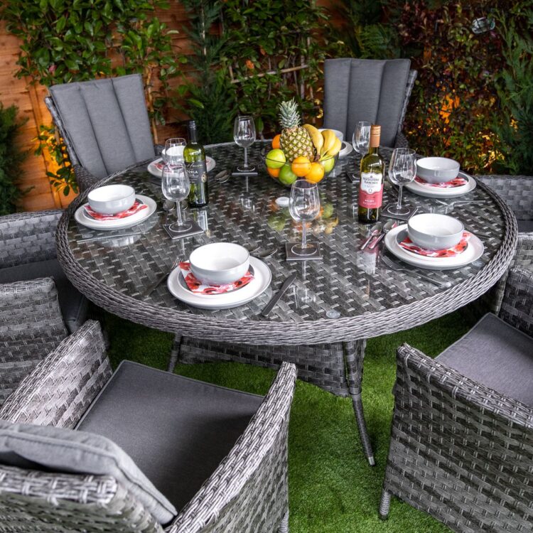 Serena Atlanta Round 6 Seat Rattan Dining Set-11562