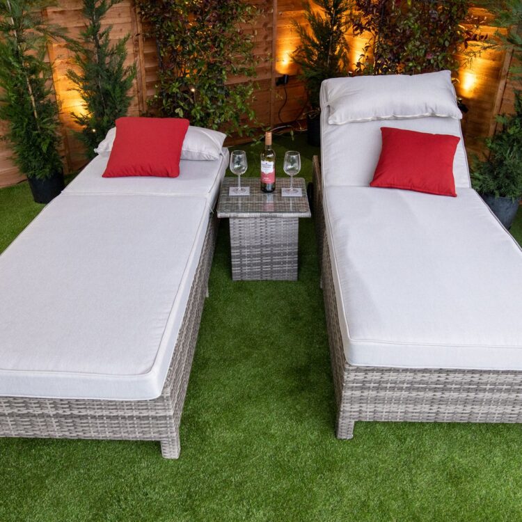 Champagne Deluxe Extra Wide Wheeled rattan Lounger Set of 2-12205