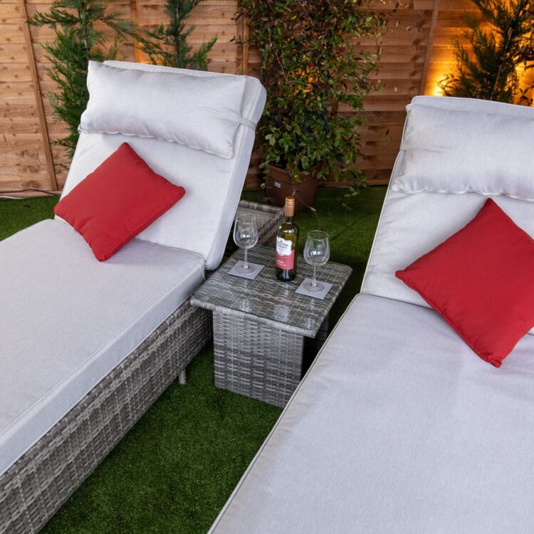 Champagne Deluxe Extra Wide Wheeled rattan Lounger Set of 2-12209