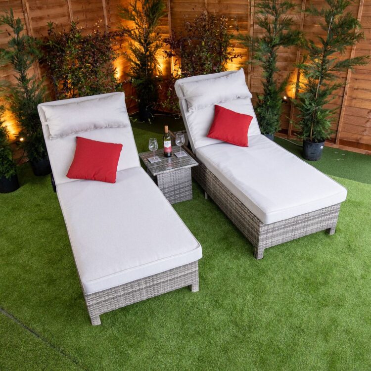 Champagne Deluxe Extra Wide Wheeled rattan Lounger Set of 2-0