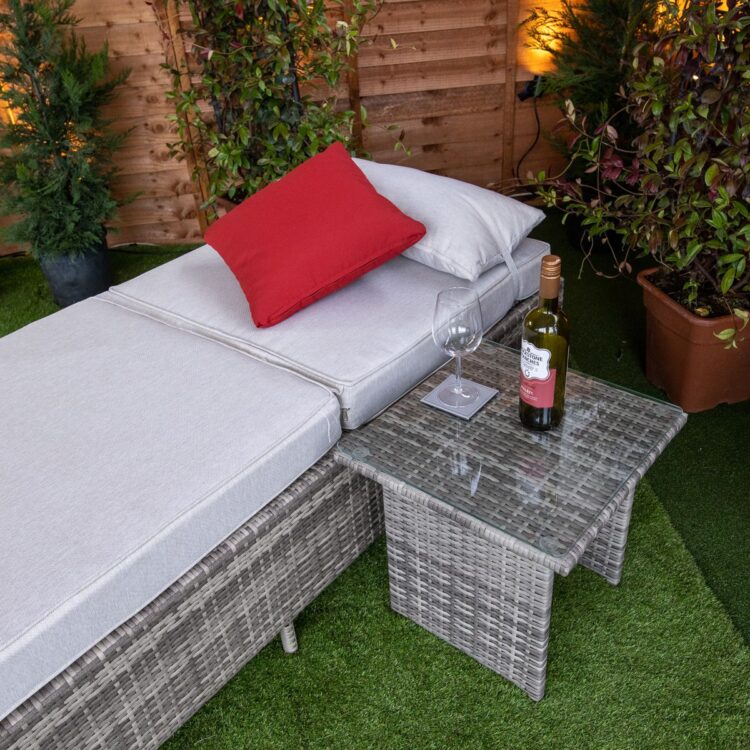 Champagne Deluxe Extra Wide Wheeled rattan Lounger-12223