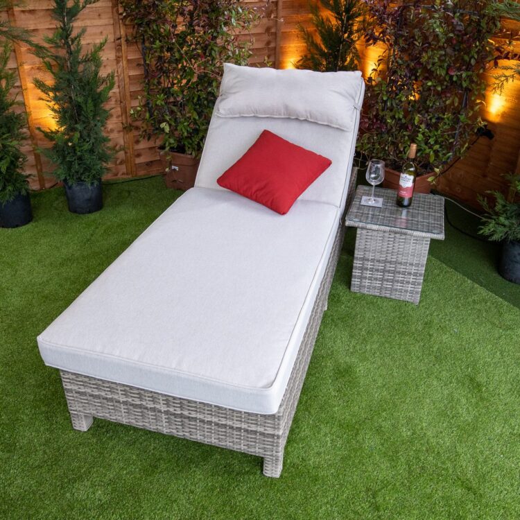 Champagne Deluxe Extra Wide Wheeled rattan Lounger-12229