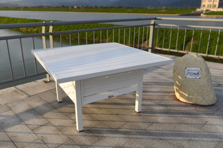 Shutter Style White Aluminium Square Dining Table-8079