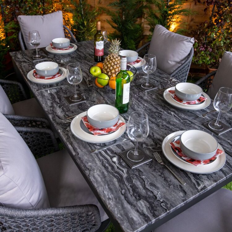 Oasis Grey Marble Effect 6 Seat rattan Dining Set-12887