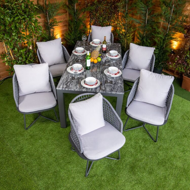 Oasis Grey Marble Effect 6 Seat rattan Dining Set-12894