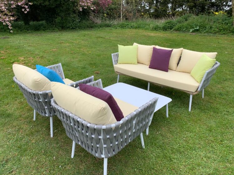 Monaco Silver 5 Seat 4 Piece rattan Sofa Set With Coffee Table - Cream Cushions-0