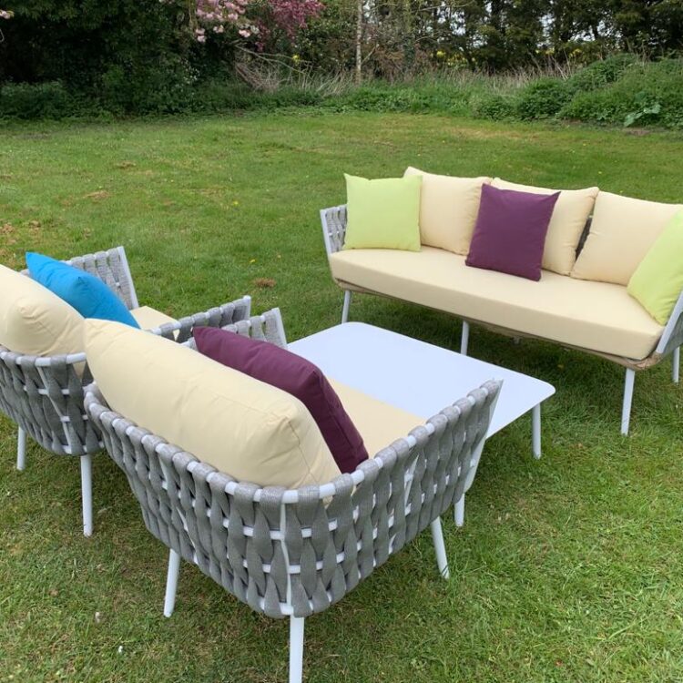 Monaco Silver 5 Seat 4 Piece rattan Sofa Set With Coffee Table - Cream Cushions-0