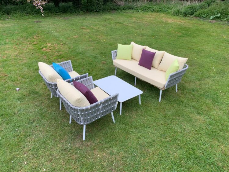 Monaco Silver 5 Seat 4 Piece rattan Sofa Set With Coffee Table - Cream Cushions-9202