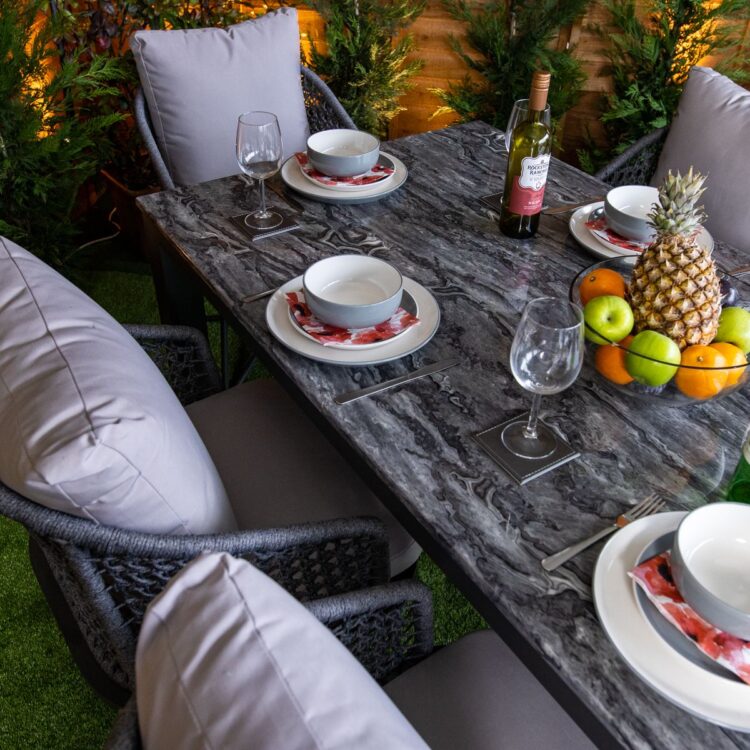 Oasis Grey Marble Effect 6 Seat rattan Dining Set-12889