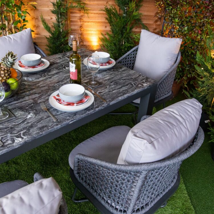 Oasis Grey Marble Effect 6 Seat rattan Dining Set-12888