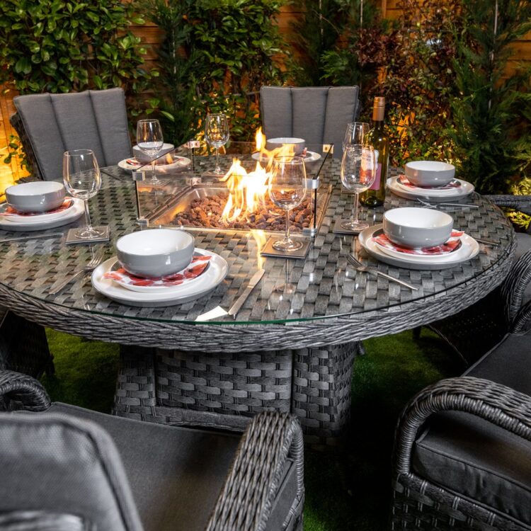 Serena Tokyo Round 6 Seat Rattan Fire Pit Set-11841