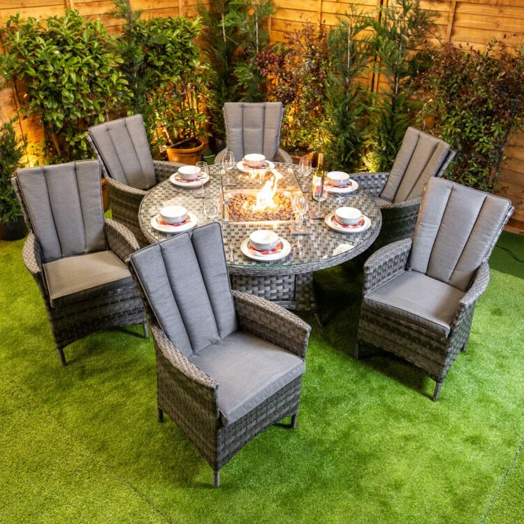 Serena Atlanta Round 6 Seat Rattan Fire Pit Set-11837