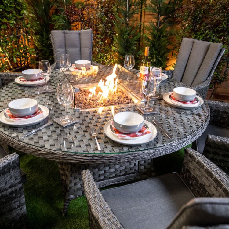 Serena Atlanta Round 6 Seat Rattan Fire Pit Set-11831