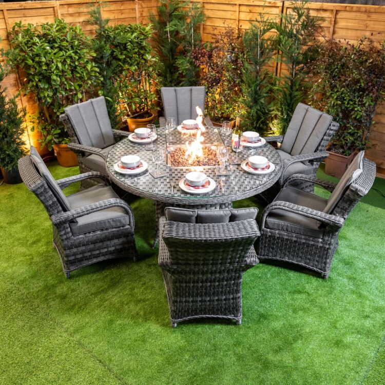 Serena Tokyo Round 6 Seat Rattan Fire Pit Set-0