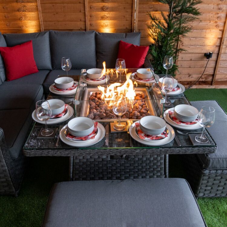 Serena Boston Corner Rattan Dining Set with Fire Pit-12738