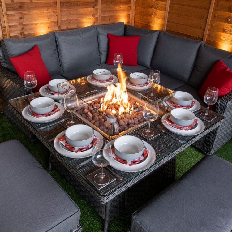 Serena Boston Corner Rattan Dining Set with Fire Pit-12737