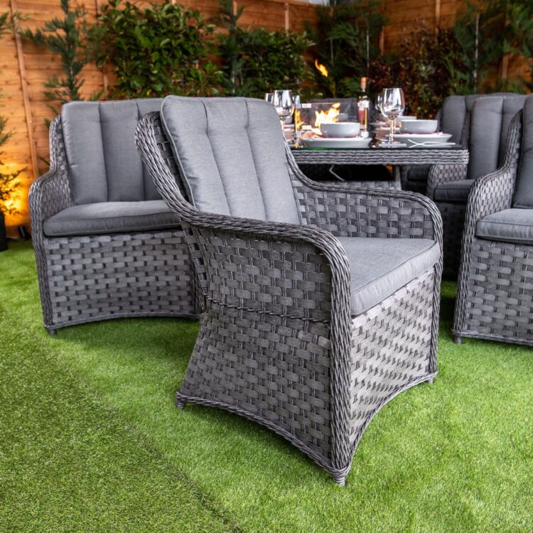 Serena Vienna 8 Seat Rattan Fire Pit With 210cm Rectangular Table-11914