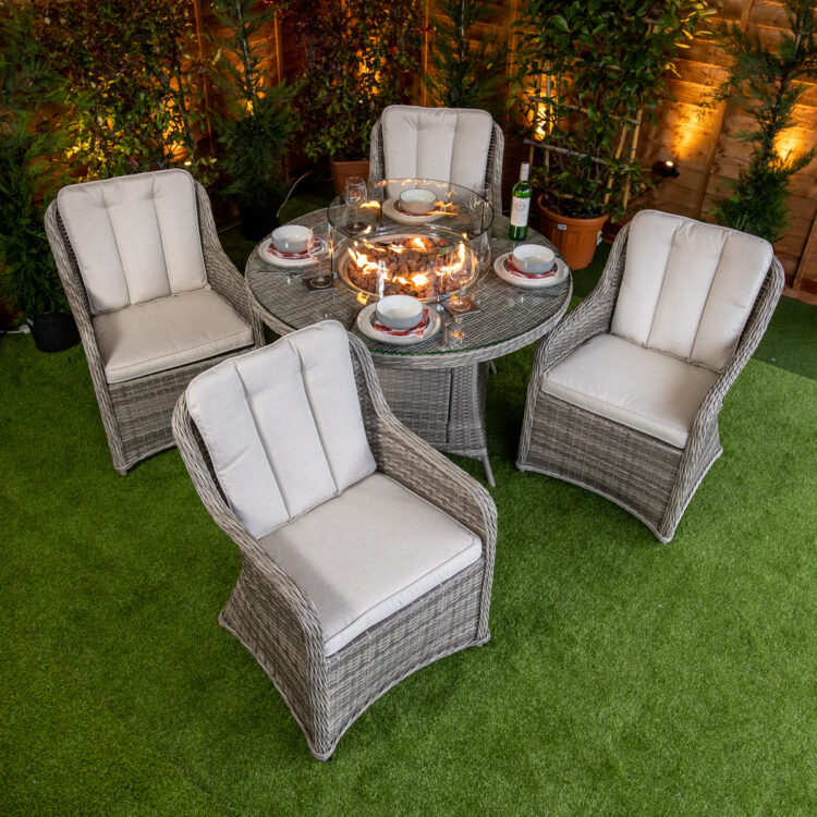 Champagne Vienna Round 4 Seat rattan Fire Pit Set-11796