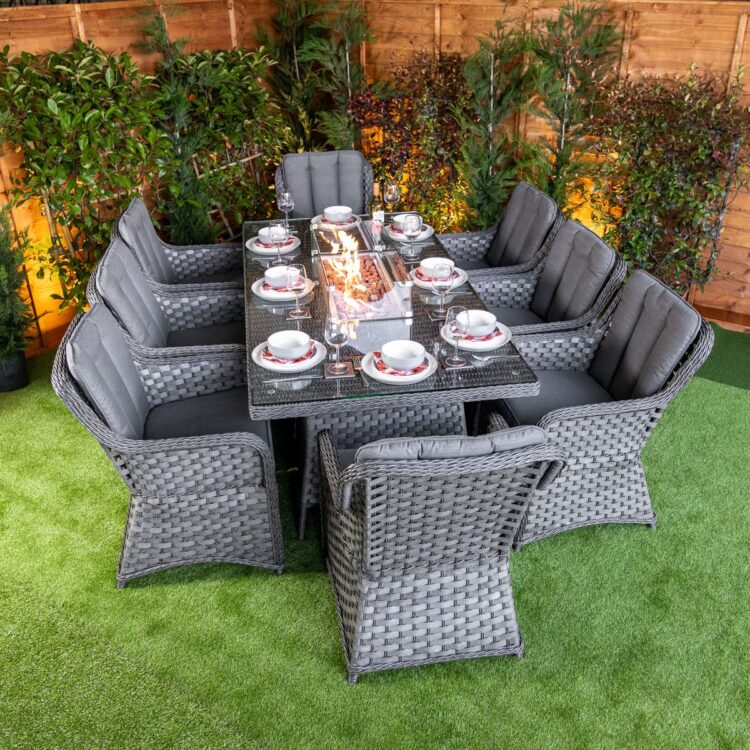 Serena Vienna 8 Seat Rattan Fire Pit With 210cm Rectangular Table-0