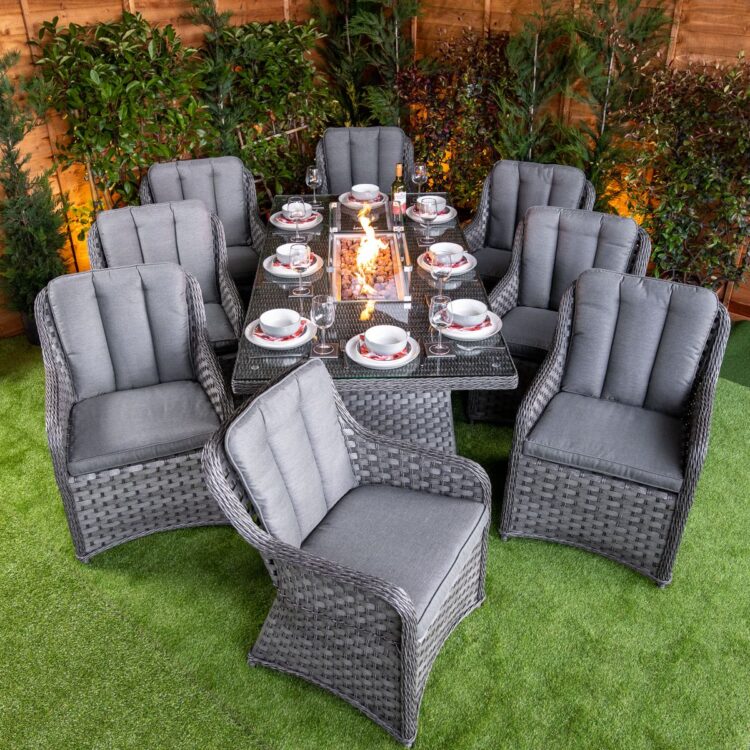 Serena Vienna 8 Seat Rattan Fire Pit With 210cm Rectangular Table-11913