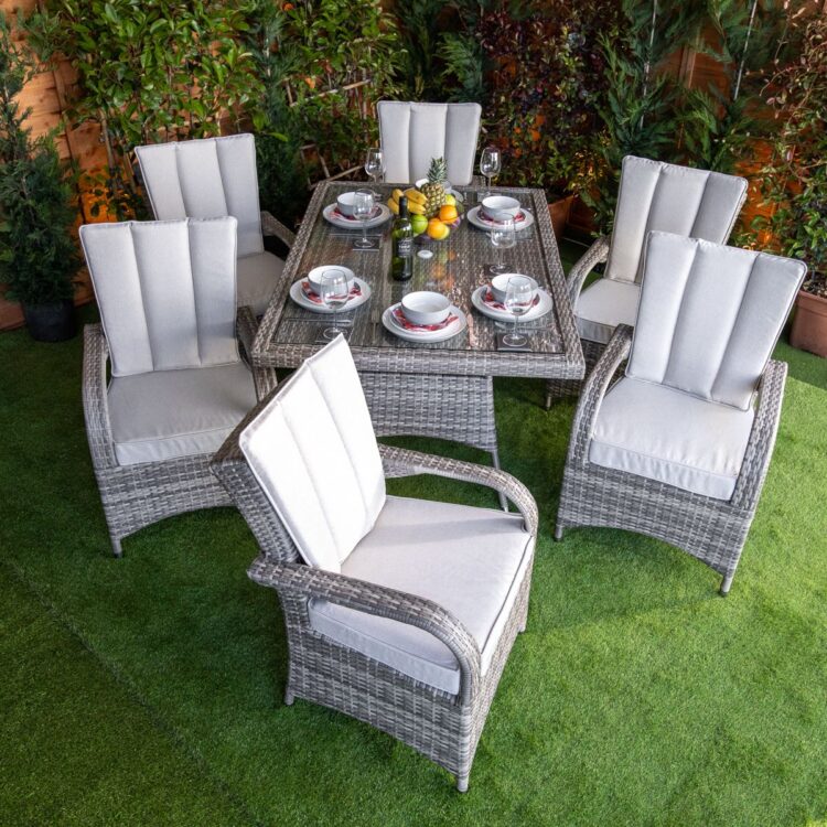 Champagne Tokyo Rectangular 6 Seat rattan Dining Set-11494