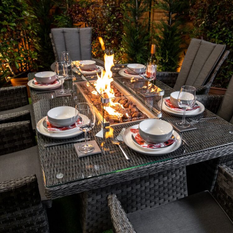 Serena Atlanta Rectangular 6 Seat Rattan Fire Pit Set-11856