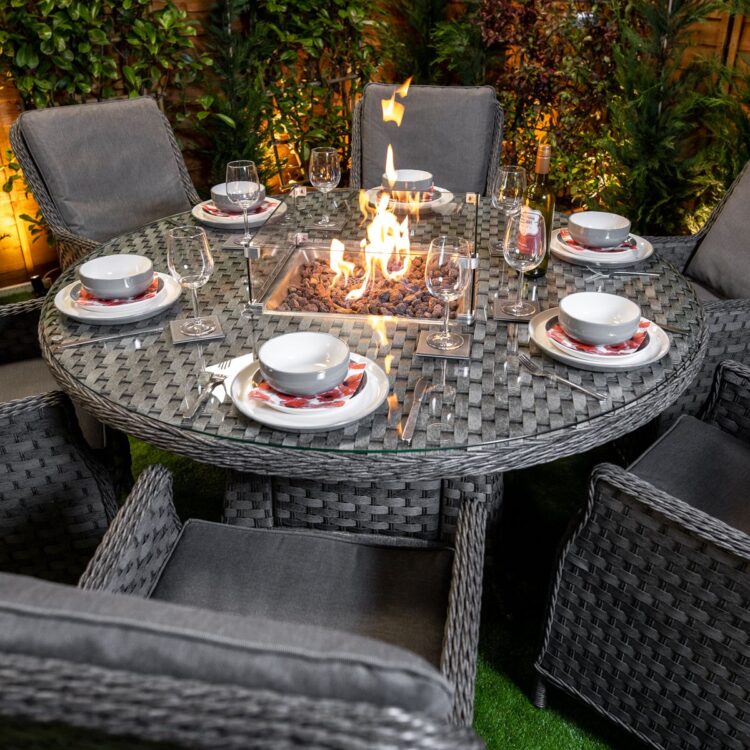 Serena Paris Round 6 Seat Rattan Fire Pit Set-13870