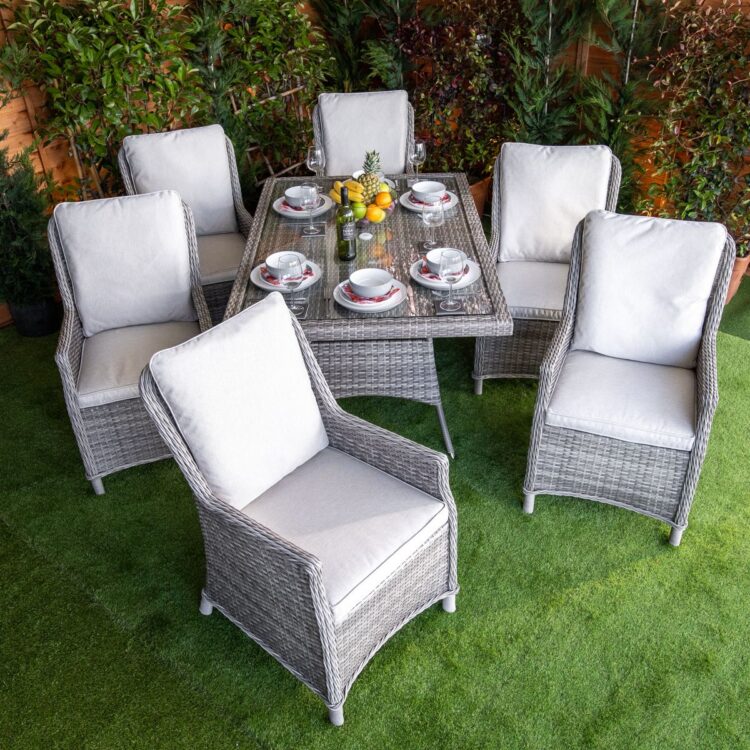 Champagne Paris Rectangular 6 Seat rattan Dining Set-11501