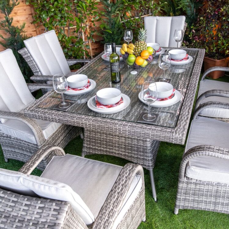 Champagne Tokyo Rectangular 6 Seat rattan Dining Set-11490