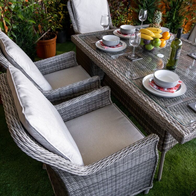 Champagne Paris Rectangular 6 Seat rattan Dining Set-11497