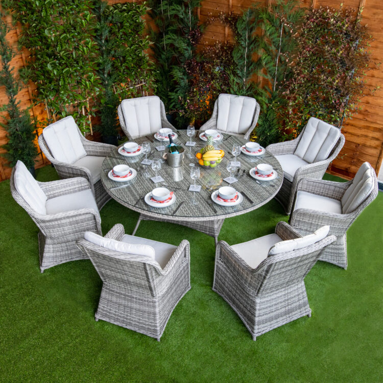 Champagne Vienna Round 8 Seat rattan Dining Set-0