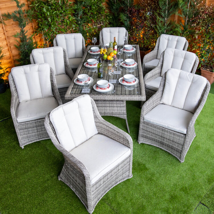 Champagne Vienna Rectangular 8 Seat rattan Dining Set-11464