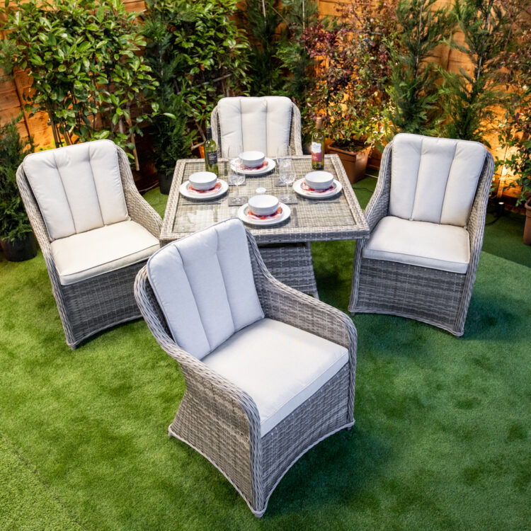 Champagne Vienna Square 4 Seat rattan Dining Set-11438