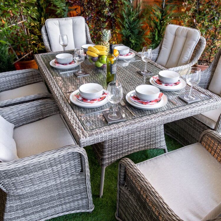 Champagne Vienna Rectangular 6 Seat rattan Dining Set-11504