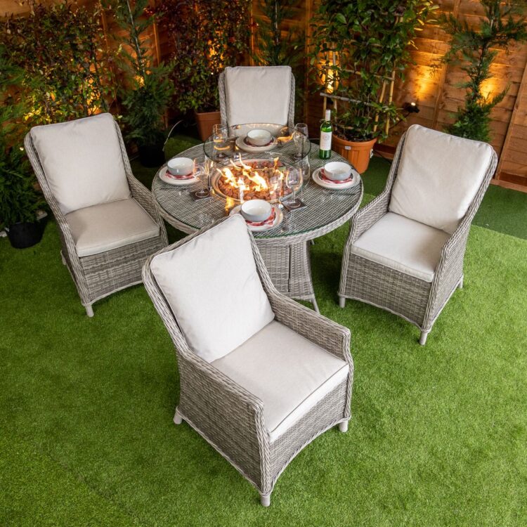 Champagne Paris Round 4 Seat rattan Fire Pit Set-13681