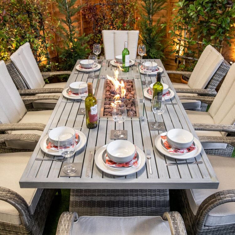 Champagne Tokyo 8 Seat rattan Rectangular Aluminium With Fire Pit-13773