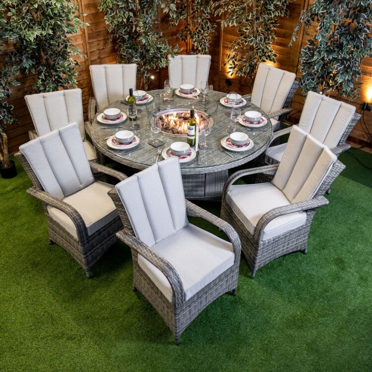 Champagne Tokyo 8 Seat rattan Fire Pit With 165cm Round Table-13672