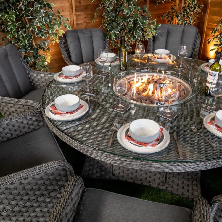 Serena Vienna 8 Seat Rattan Fire Pit With 165cm Round Table-13235