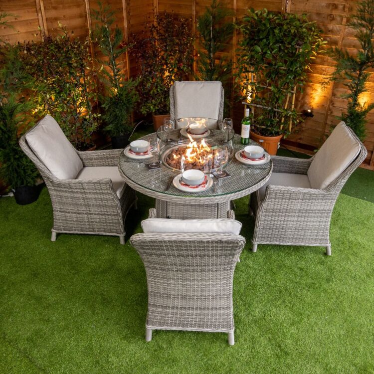 Champagne Paris Round 4 Seat rattan Fire Pit Set-0