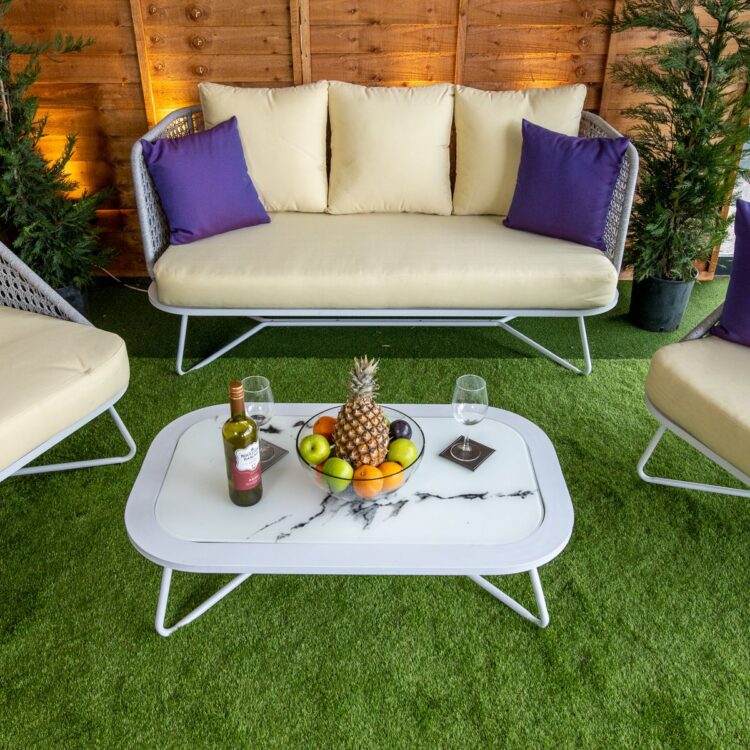 Oasis Silver 4 Seat 4 Piece rattan Sofa Set With Coffee Table - Cream Cushions-12860