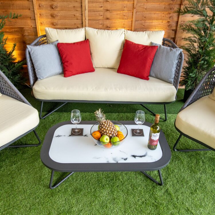 Oasis Grey 4 Seat 4 Piece rattan Sofa Set With Coffee Table - Cream Cushions-12637