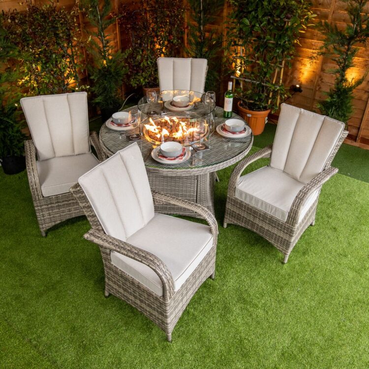 Champagne Tokyo Round 4 Seat rattan Fire Pit Set-13690